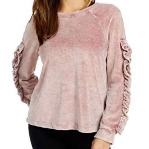 Cupio Lavender Blush Velour Sweatshirt with Ruffle Sleeve XS